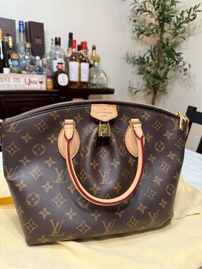 Louis Vuitton Brown Monogram Canvas Satchel with Natural Leather Trim